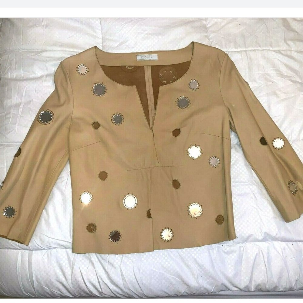 PRADA NAPPA LEATHER CROP TOP BLOUSE EU SIZE 42 *RIPPED* FITS LIKE A US Size 4